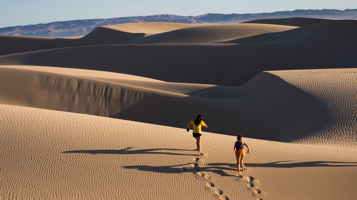 Cal Poly students walk along the Oceano Dunes.