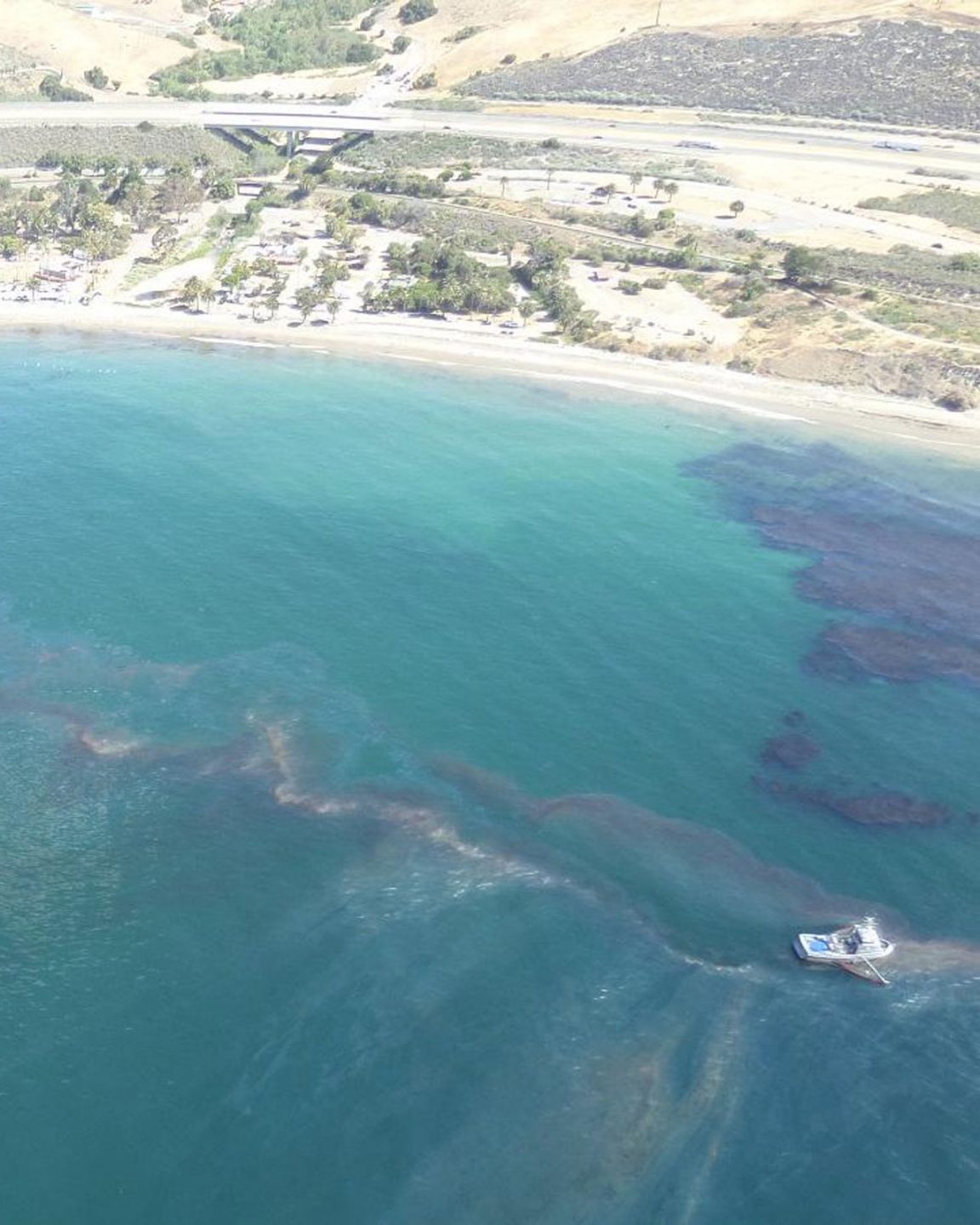 An aerial view of the refugio oil spill