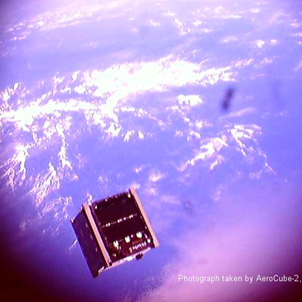 A cubesat orbiting Earth