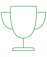 A green line drawing of a trophy