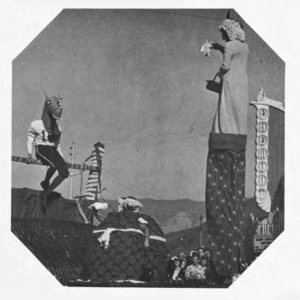 An early version of the Mustang Mascot overlooks Monterey Street in SLO