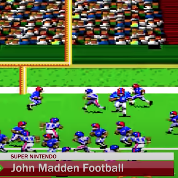 A gameplay screen shot of an early edition of John Madden Football video game