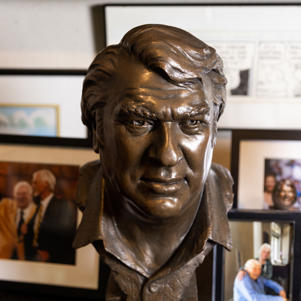 The bronze bust of former Raiders coach John Madden is displayed