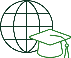 An icon of a globe and a graduation cap