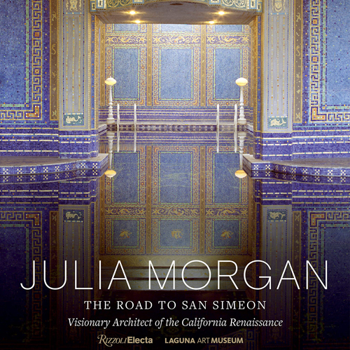 The cover of a book titled Julia Morgan with an image of a pool from Hearst Castle