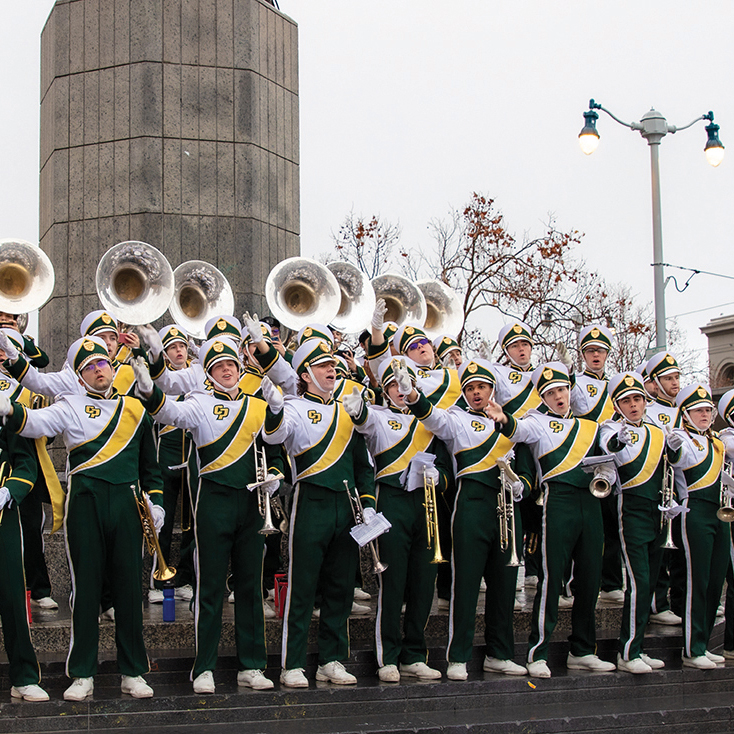 Members of the Cal Poly Band play in San Francisco before the Chinese New Year Parade
