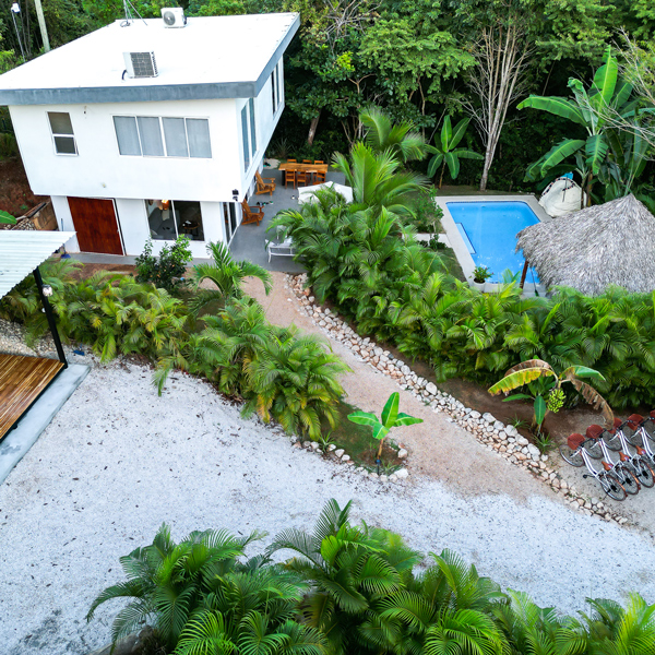 A landscaped home with a pool