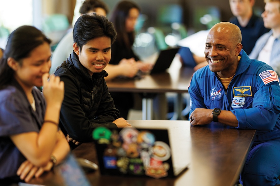 Astronaut Victor Glover interacting with Cal Poly students.