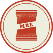 A circular icon of a bag with the letters MRE