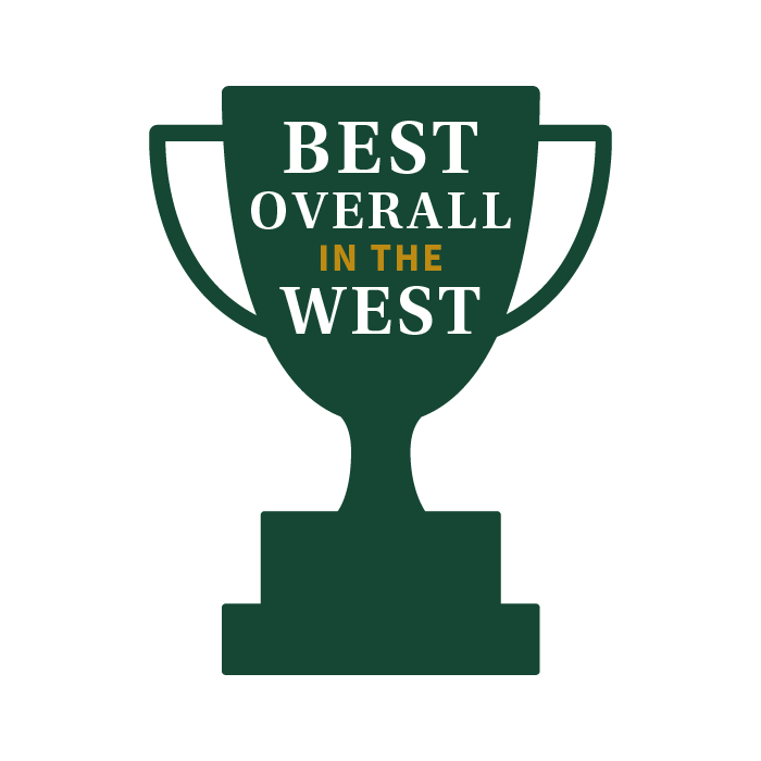 A green trophy that says Best Overall in the West