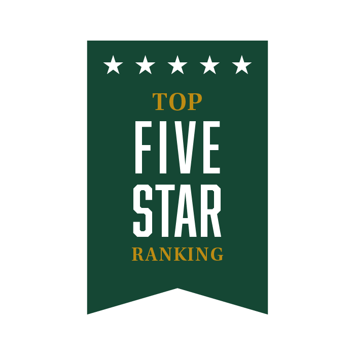 A green banner with the text Top Five Star Ranking