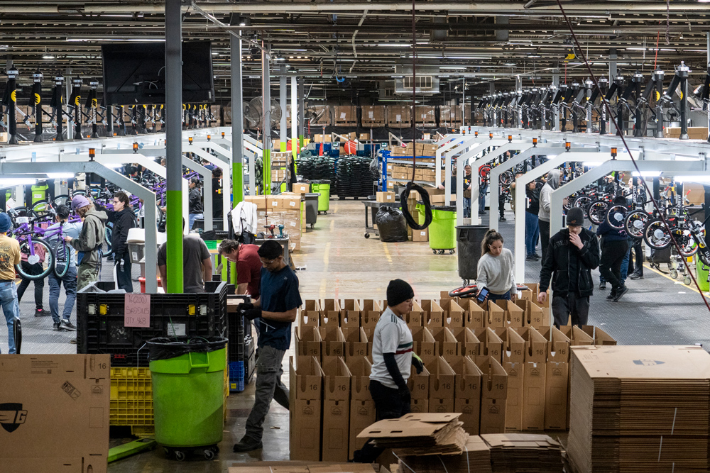 The floor of the Guardian Bikes assembly plant in Seymour, Indiana