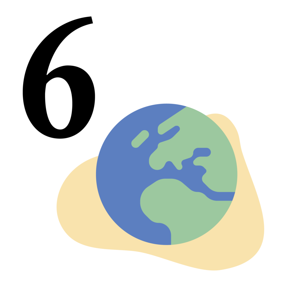 An illustrated globe next to the number 6