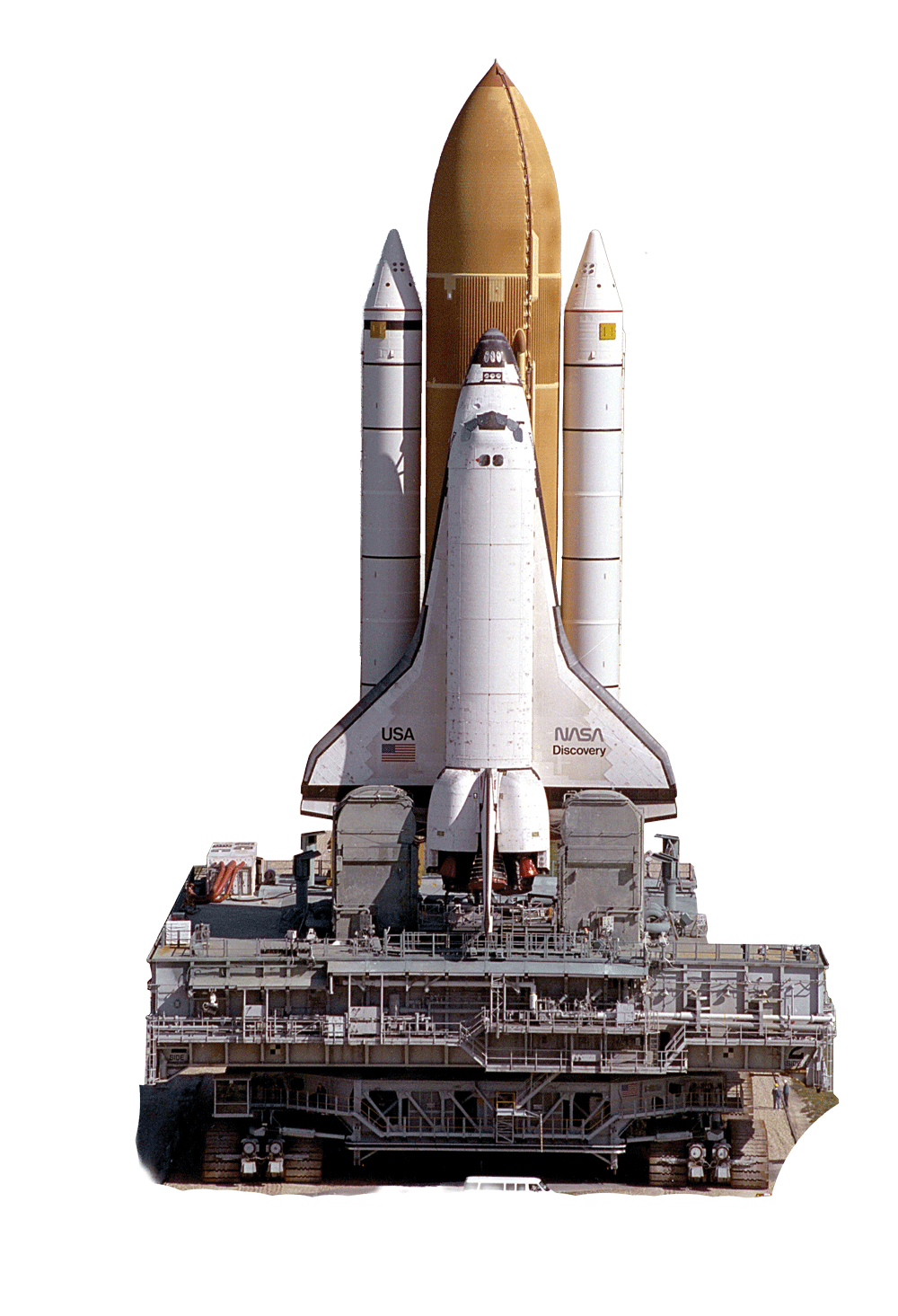 The space shuttle Discovery on the launch pad in 2009