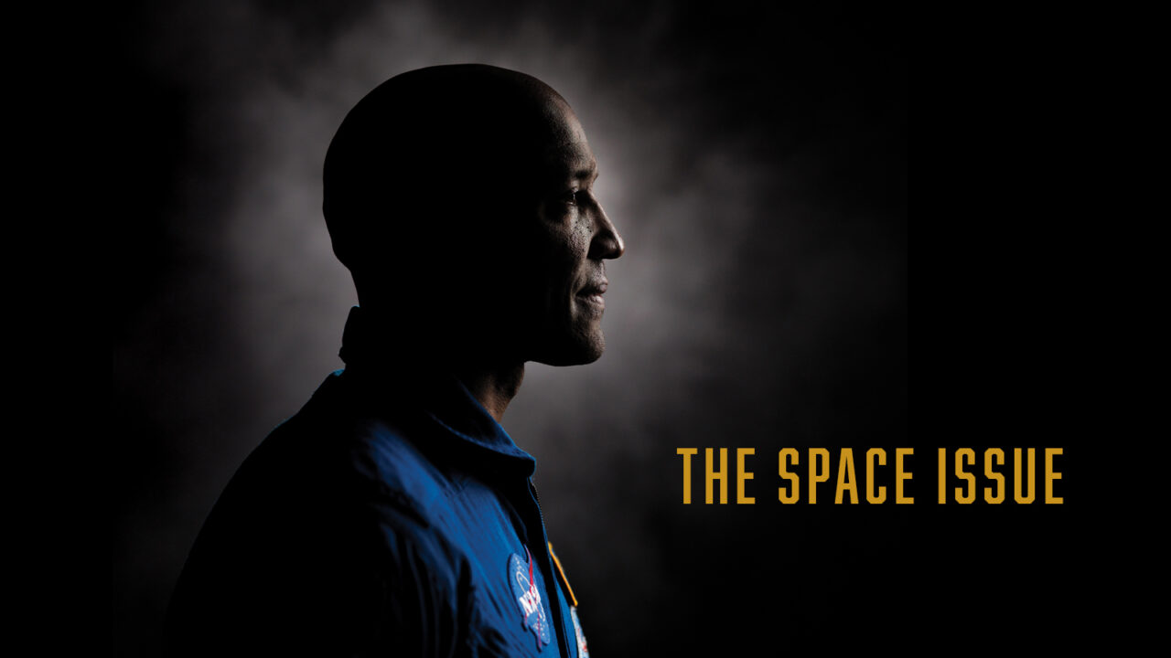 A profile of Victor Glover with the text 'The Space Issue'