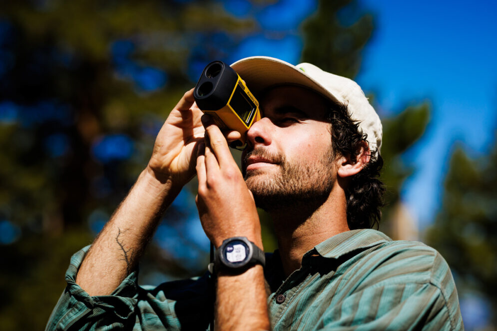 A student used a rangefinder to measure a large tree