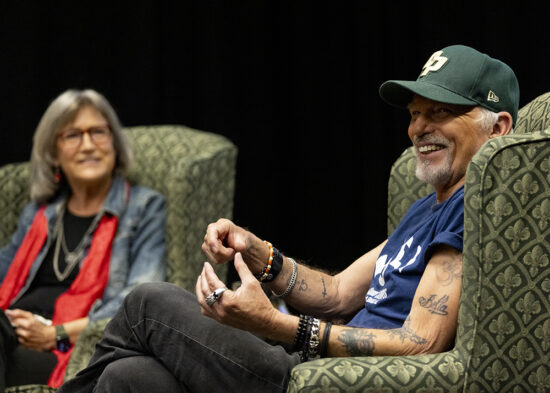 Actor Billy Bob Thornton speaks to the “Acting for Camera” theatre class in the Davidson Music Center building at Cal Poly.