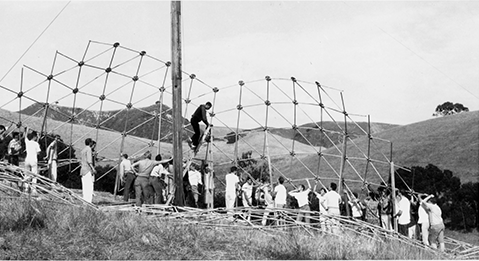 Students building the geodesic dome.