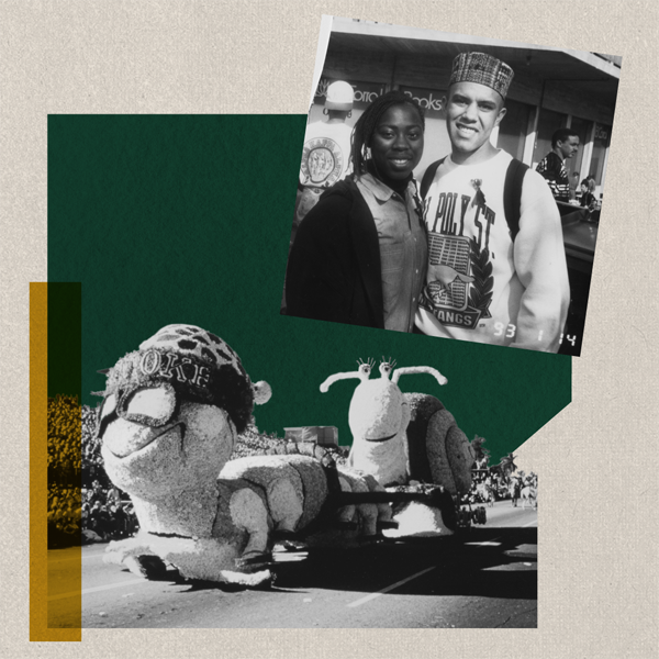 A collage of images of students at a multicultural event and a Rose Float submission.