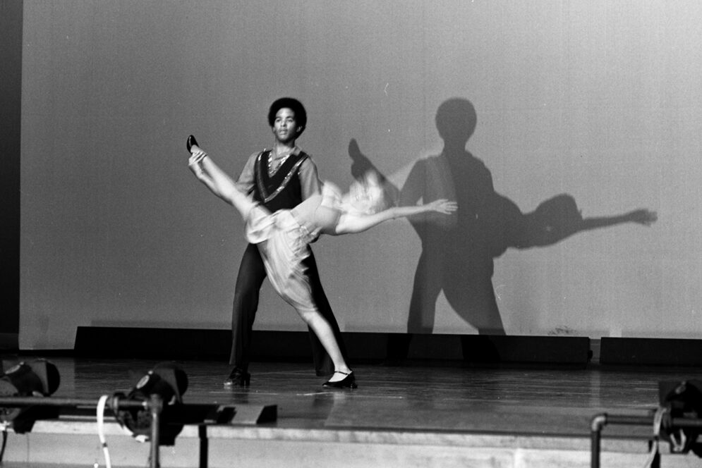 An archive image of two dancers on stage