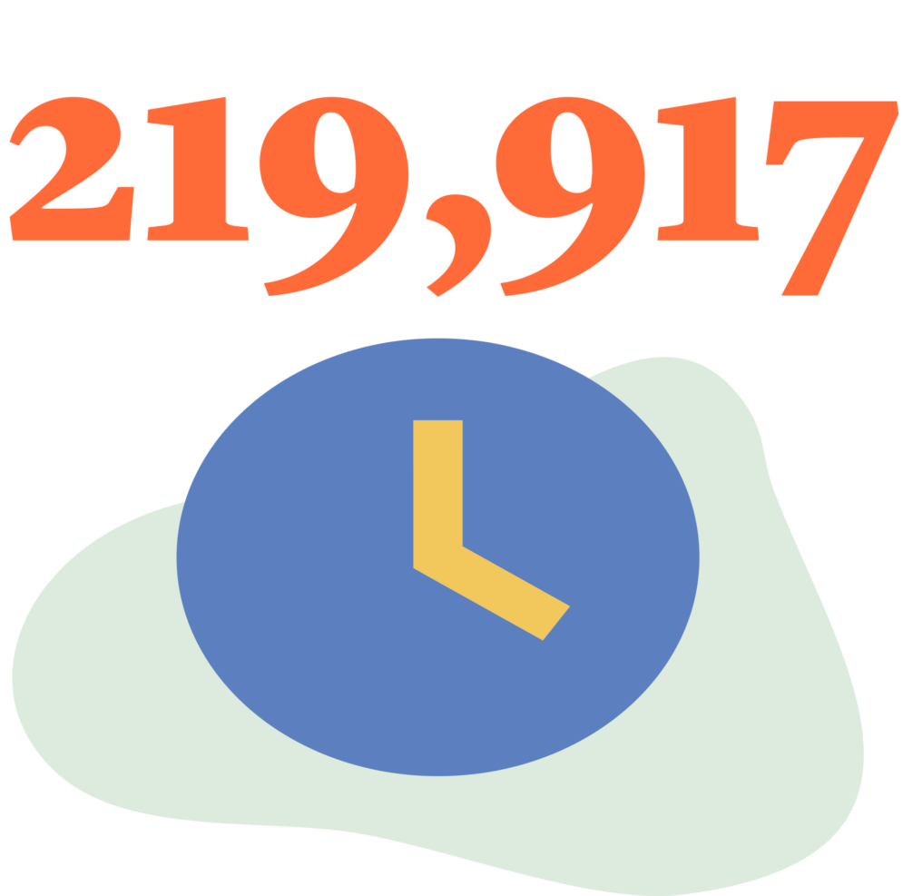 An illustrated icon of a clock paired with the number 219,917