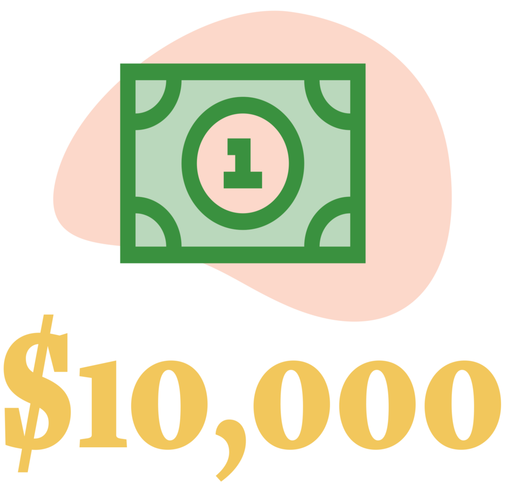 An illustrated icon of a dollar bill, with the number $10,000